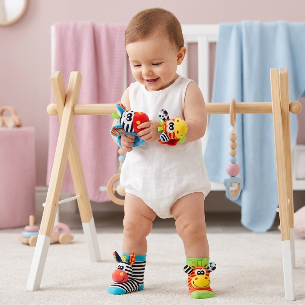 Baby Sensory Rattle Socks and Wrist Bracelet Set