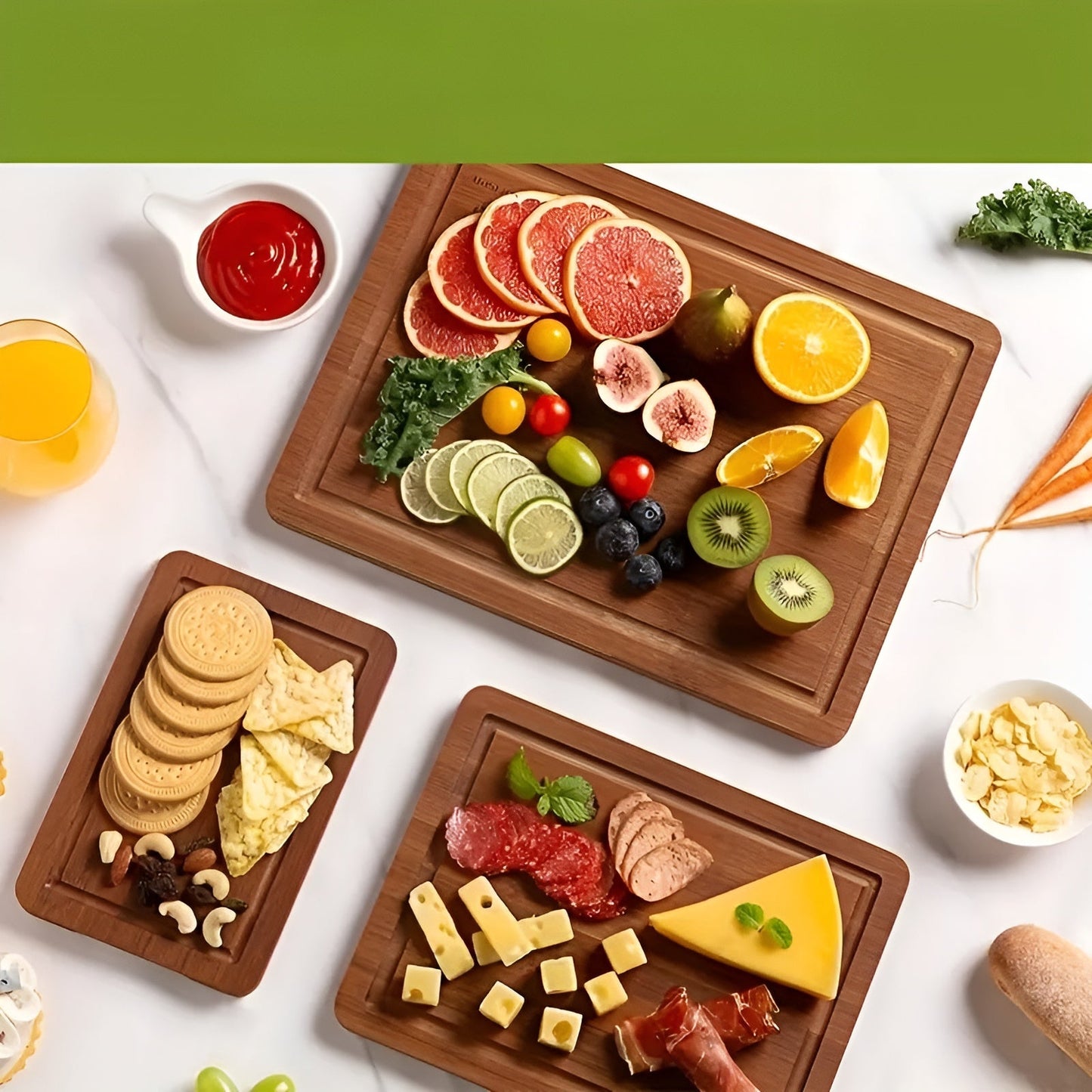 Bamboo Cutting Board Set 3 Piece Kitchen Chopping Boards