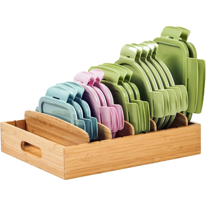 Bamboo Kitchen Lid Organizer Adjustable Storage Rack for Containers