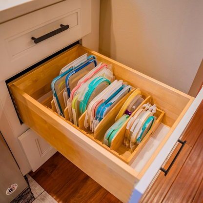 Bamboo Kitchen Lid Organizer Adjustable Storage Rack for Containers
