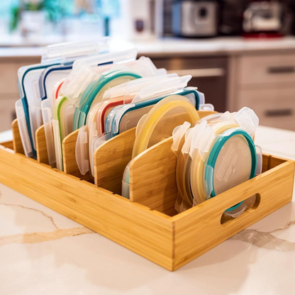Bamboo Kitchen Lid Organizer Adjustable Storage Rack for Containers