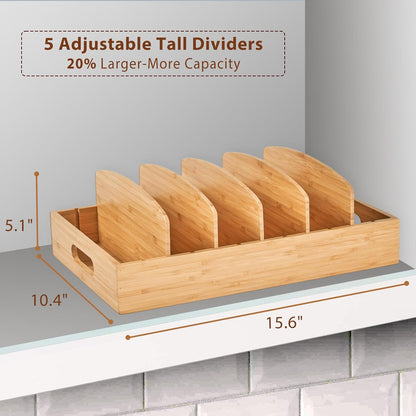 Bamboo Kitchen Lid Organizer Adjustable Storage Rack for Containers