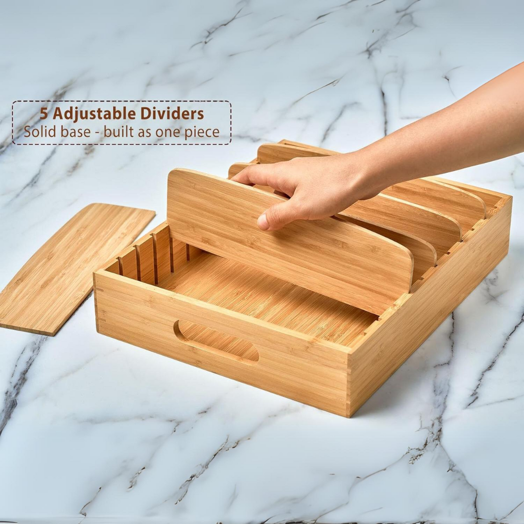 Bamboo Kitchen Lid Organizer Adjustable Storage Rack for Containers