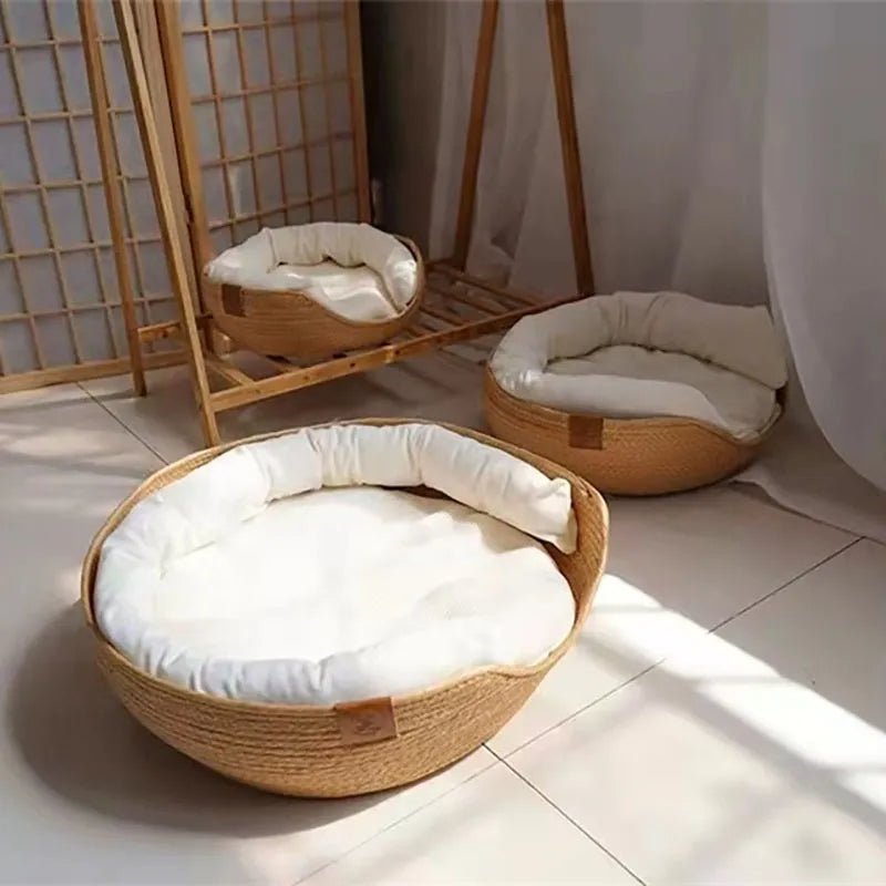 Bamboo Pet Basket Breathable Cat Dog Sleeping Bed