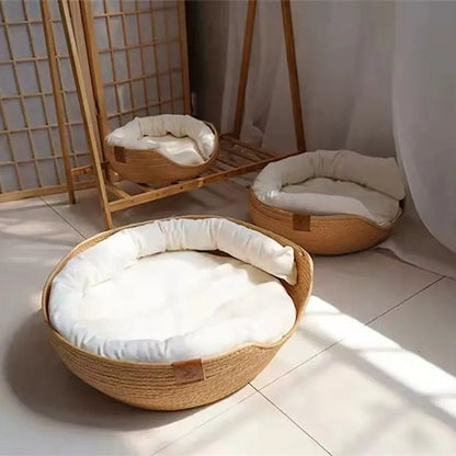 Bamboo Pet Basket Breathable Cat Dog Sleeping Bed