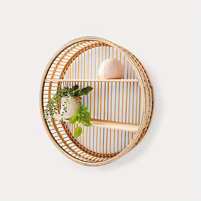 Bamboo Round Wall Shelf Handmade Storage Display Decor