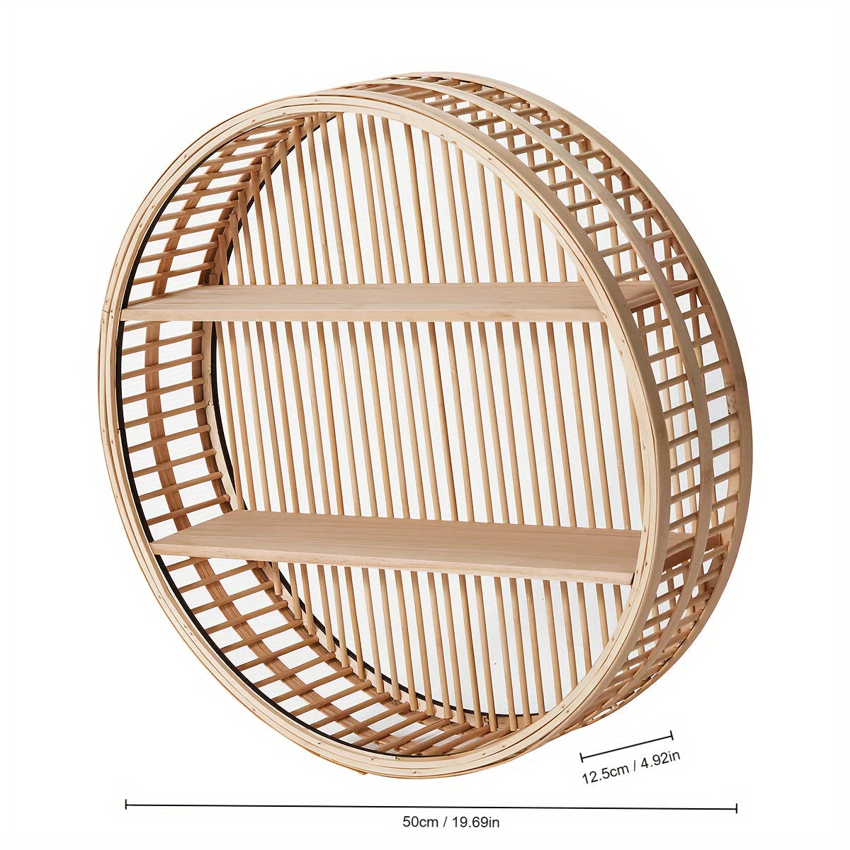 Bamboo Round Wall Shelf Handmade Storage Display Decor
