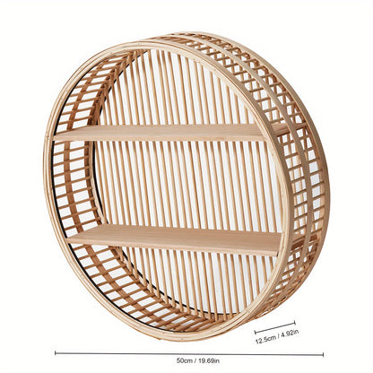 Bamboo Round Wall Shelf Handmade Storage Display Decor