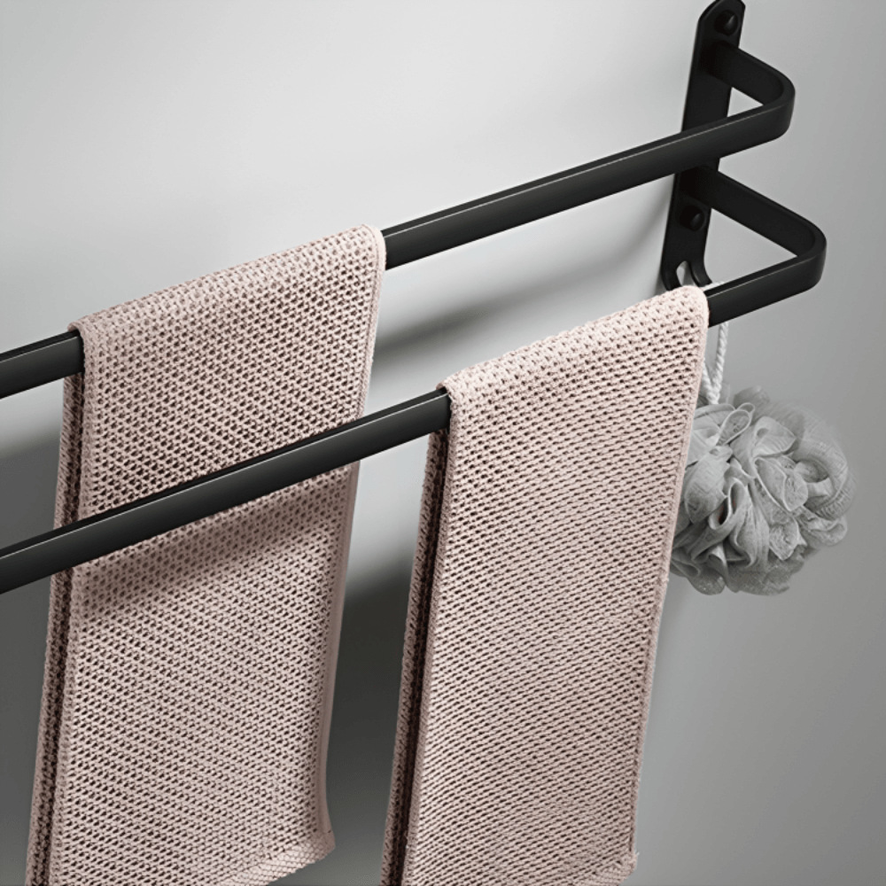 Bathroom Towel Rack With Hooks Wall Mounted Space Saving Towel Holder