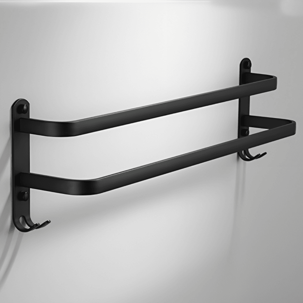 Bathroom Towel Rack With Hooks Wall Mounted Space Saving Towel Holder