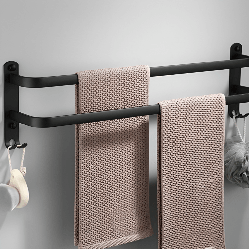 Bathroom Towel Rack With Hooks Wall Mounted Space Saving Towel Holder