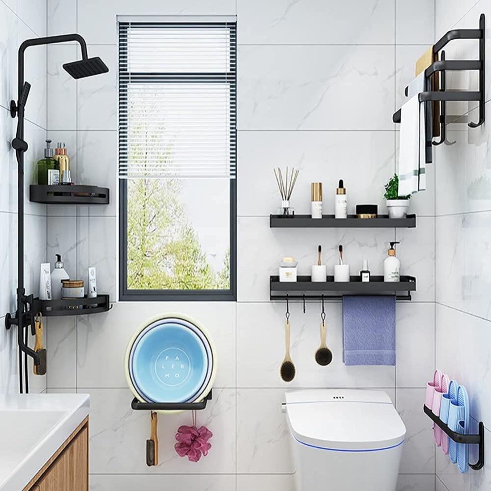 Bathroom Towel Rack With Hooks Wall Mounted Space Saving Towel Holder