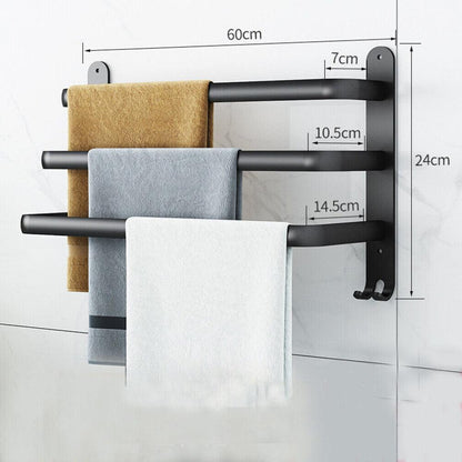 Bathroom Towel Rack With Hooks Wall Mounted Space Saving Towel Holder
