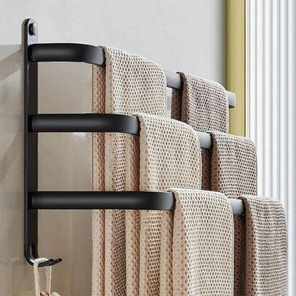 Bathroom Towel Rack With Hooks Wall Mounted Space Saving Towel Holder