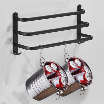 Bathroom Towel Rack With Hooks Wall Mounted Space Saving Towel Holder