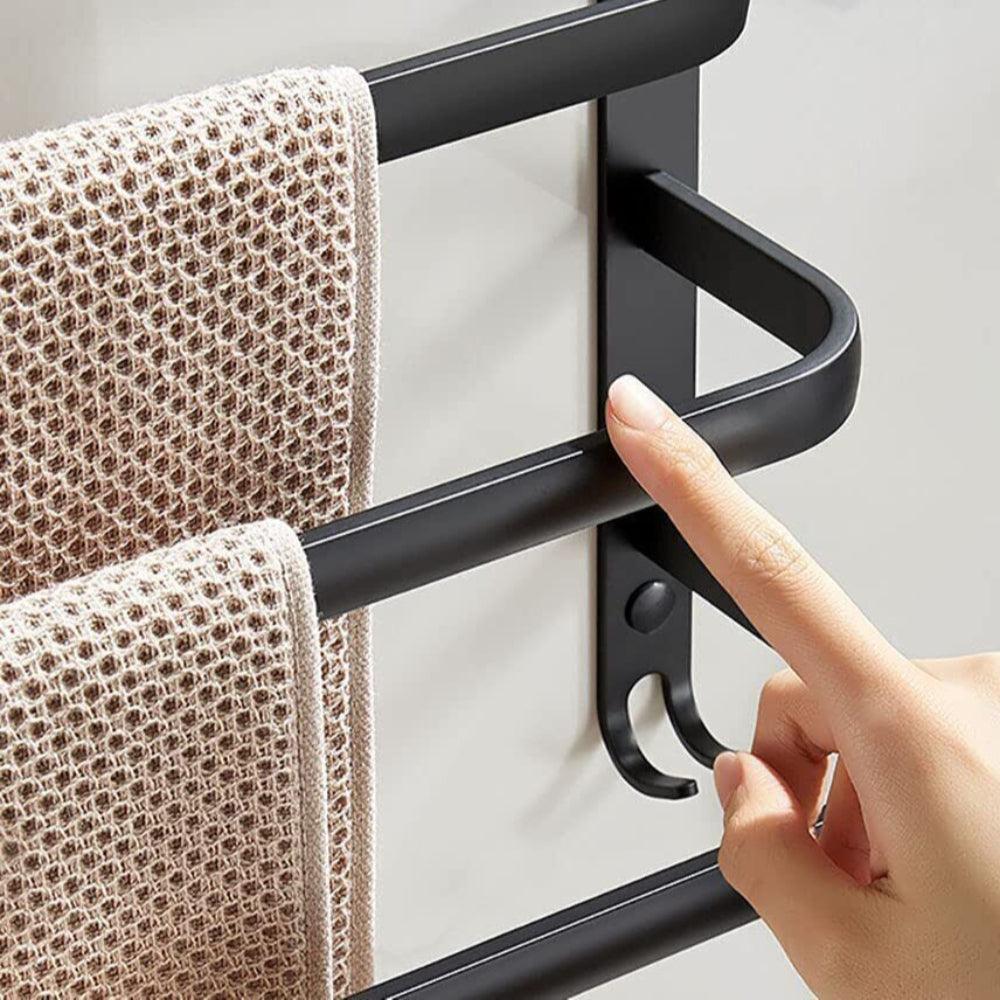 Bathroom Towel Rack With Hooks Wall Mounted Space Saving Towel Holder