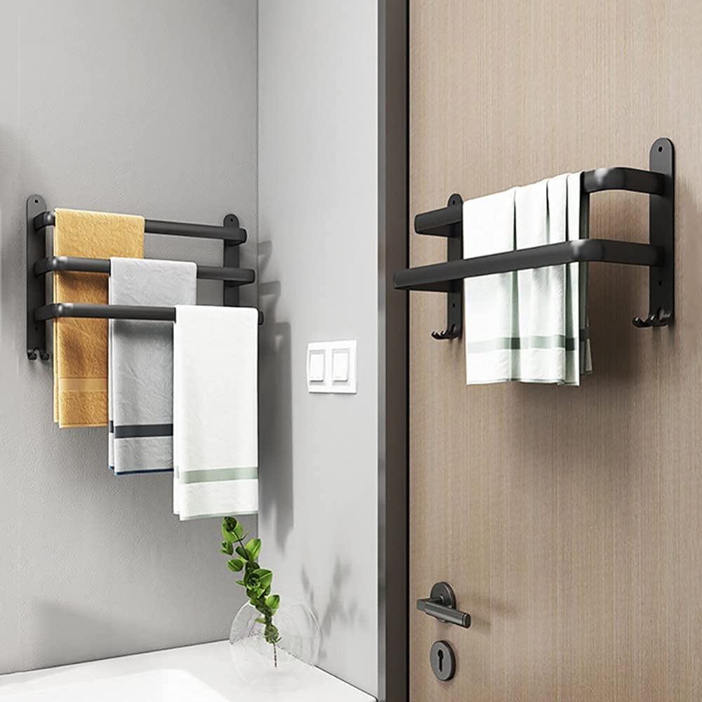 Bathroom Towel Rack With Hooks Wall Mounted Space Saving Towel Holder