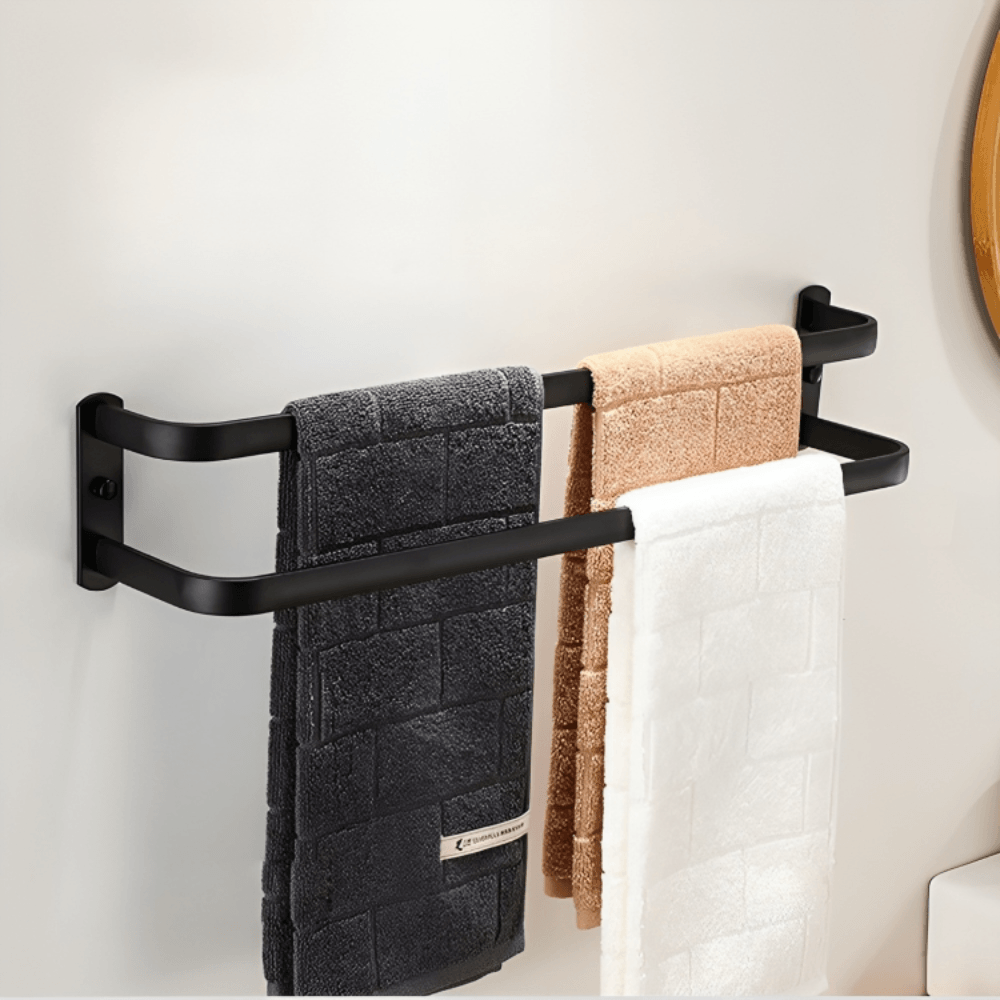 Bathroom Towel Rack With Hooks Wall Mounted Space Saving Towel Holder