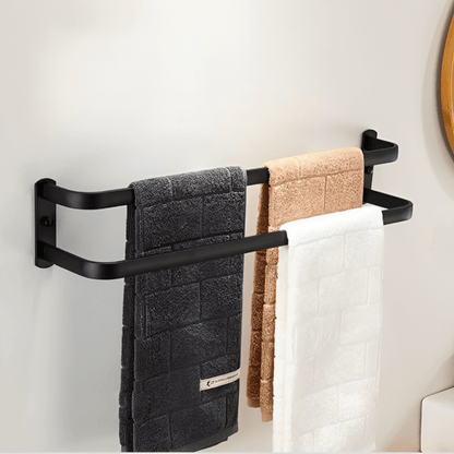 Bathroom Towel Rack With Hooks Wall Mounted Space Saving Towel Holder