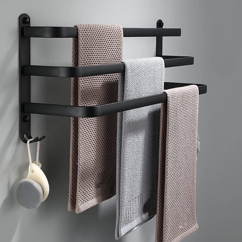 Bathroom Towel Rack With Hooks Wall Mounted Space Saving Towel Holder
