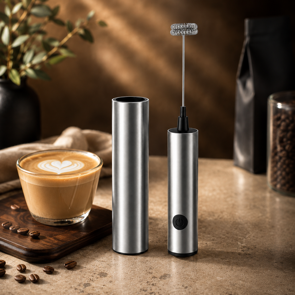 Battery-Operated Handheld Milk Frother with Double Whisk