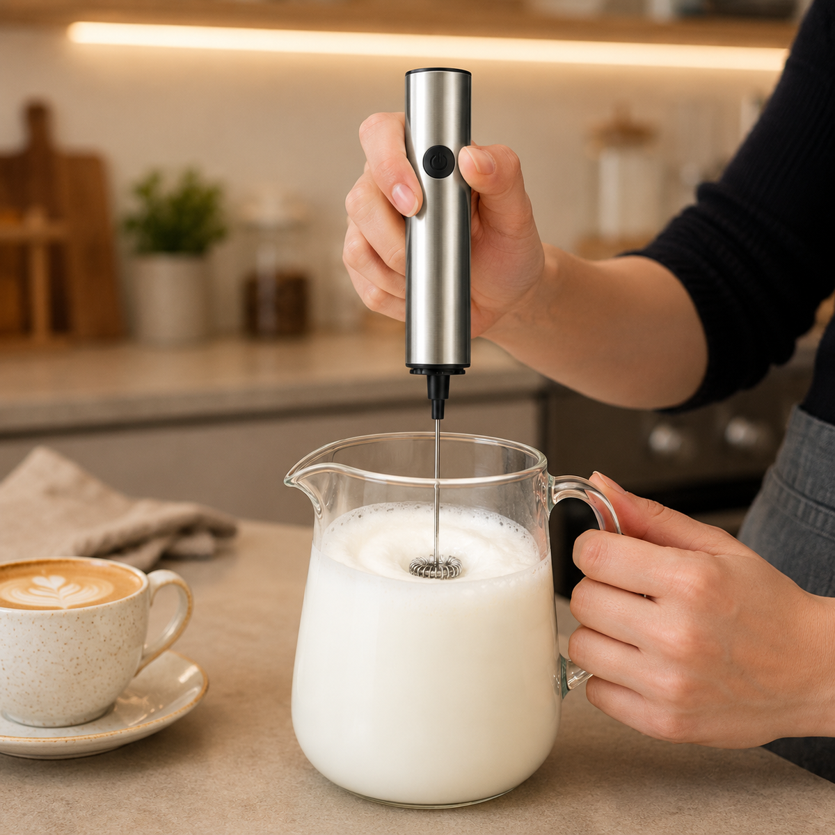 Battery-Operated Handheld Milk Frother with Double Whisk