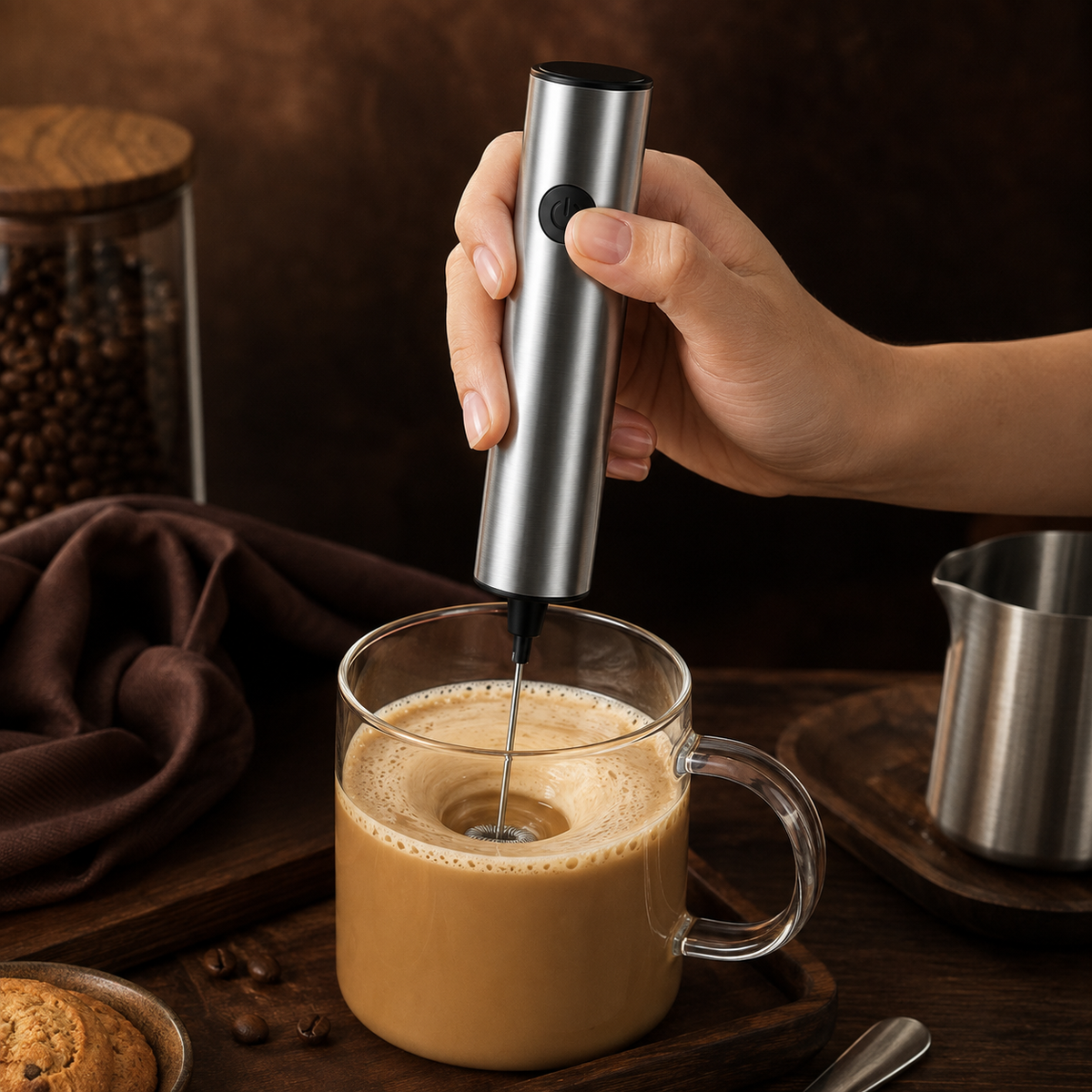 Battery-Operated Handheld Milk Frother with Double Whisk