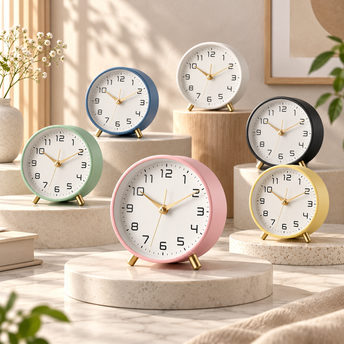 Battery-Operated Scandinavian Table Clock with Silent Sweep Movement