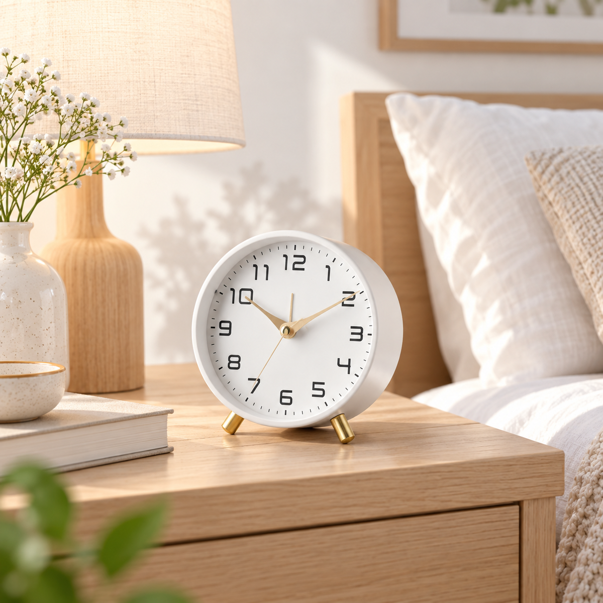 Battery-Operated Scandinavian Table Clock with Silent Sweep Movement