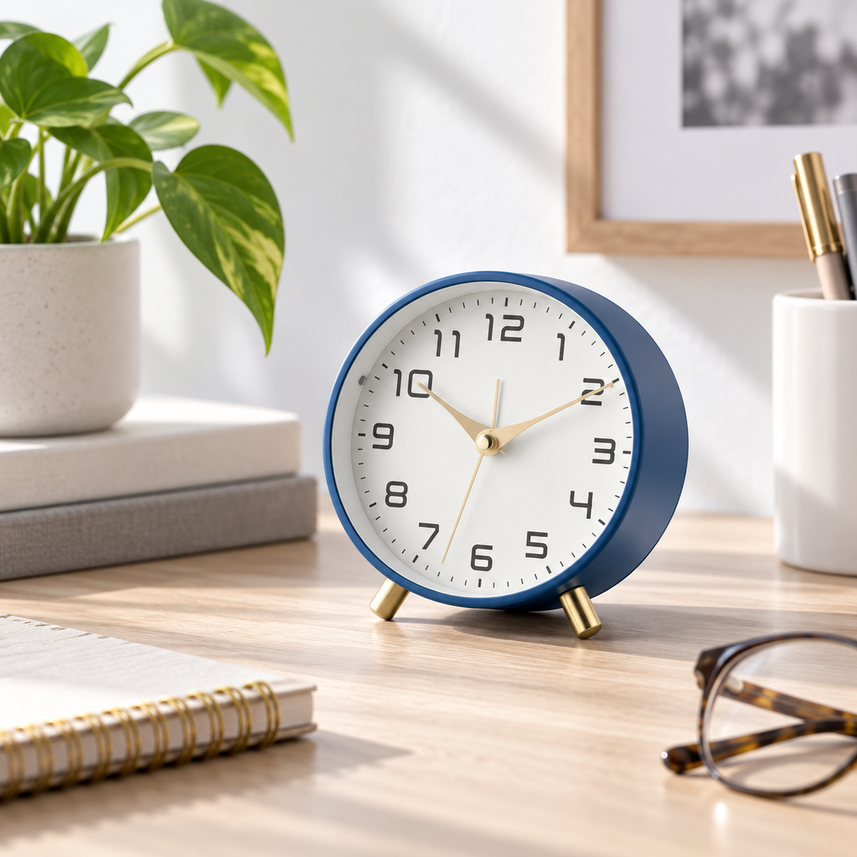 Battery-Operated Scandinavian Table Clock with Silent Sweep Movement