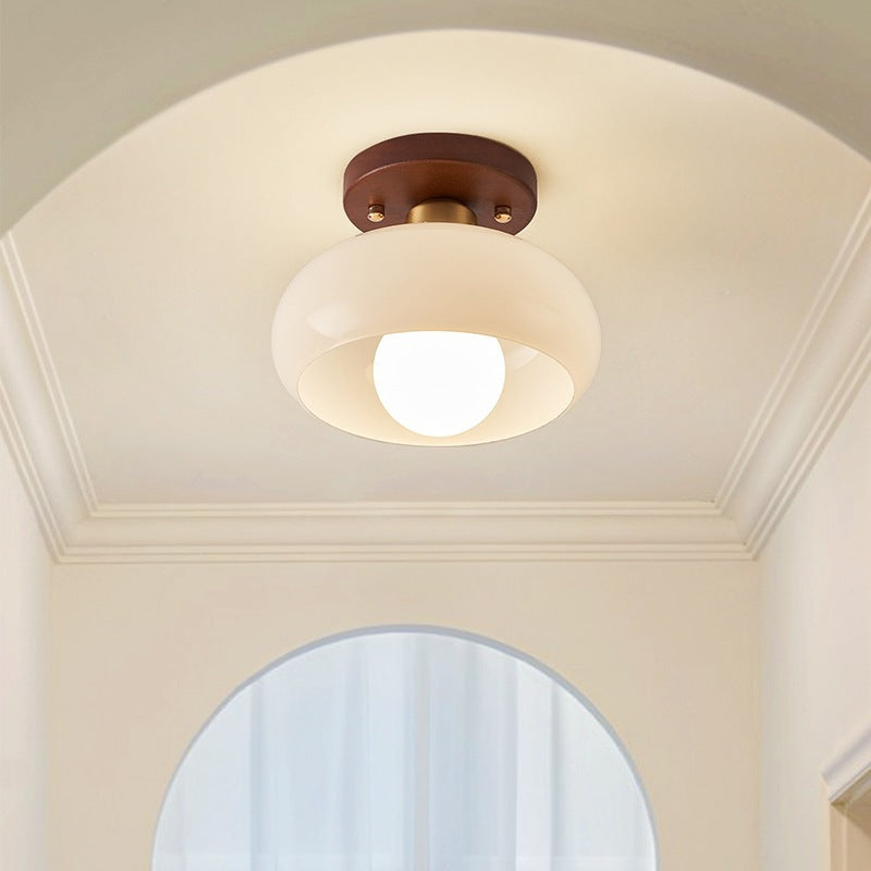 Bauhaus Ceiling Light Glass Shade Wooden Detail Modern Ceiling Lamp