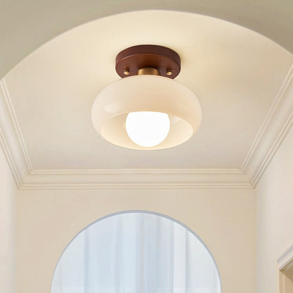 Bauhaus Ceiling Light Glass Shade Wooden Detail Modern Ceiling Lamp