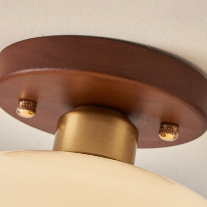 Bauhaus Ceiling Light Glass Shade Wooden Detail Modern Ceiling Lamp
