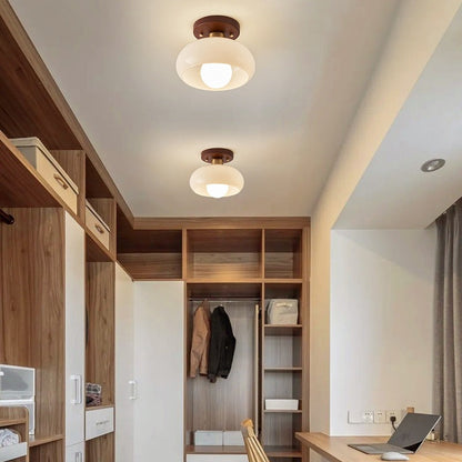 Bauhaus Ceiling Light Glass Shade Wooden Detail Modern Ceiling Lamp