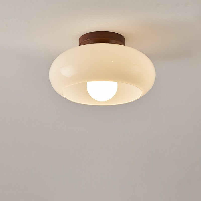 Bauhaus Ceiling Light Glass Shade Wooden Detail Modern Ceiling Lamp