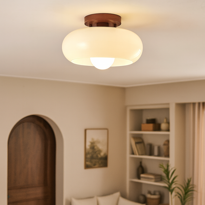 Bauhaus Ceiling Light Glass Shade Wooden Detail Modern Ceiling Lamp