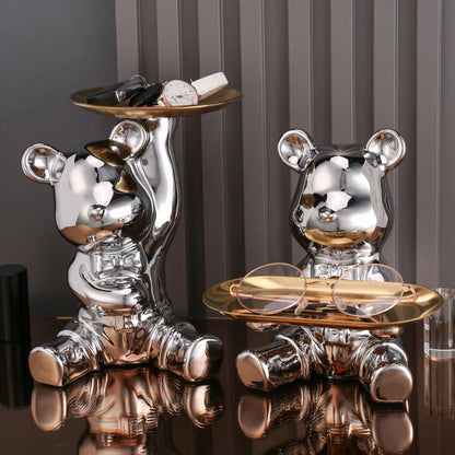 Bear Tray Organizer Decorative Storage Figurine Key Holder Display