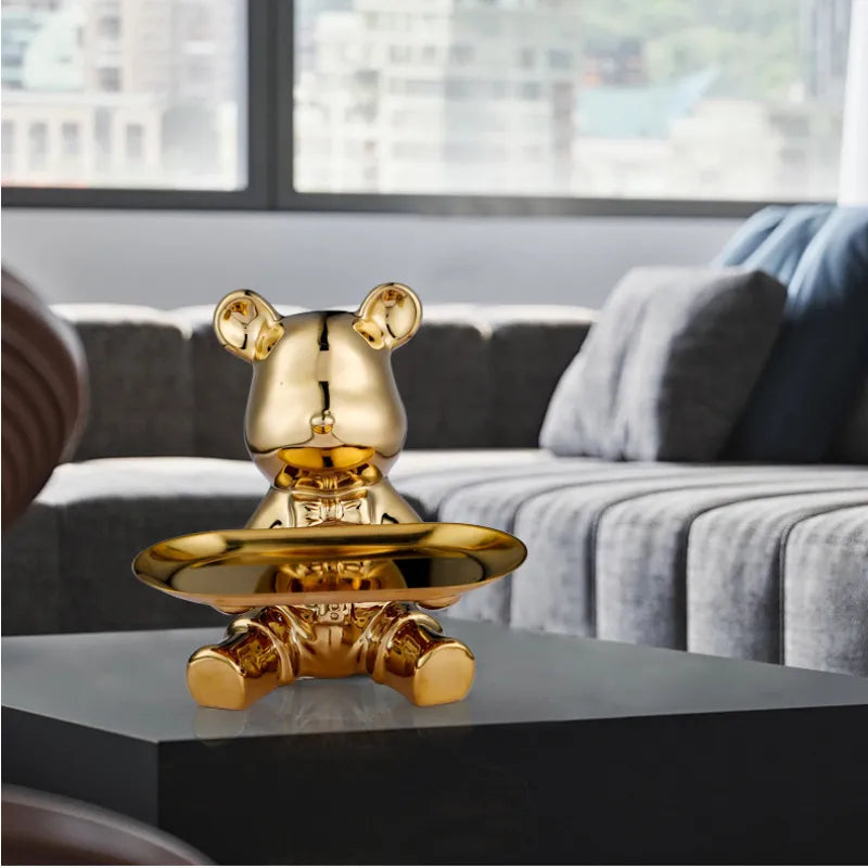 Bear Tray Organizer Decorative Storage Figurine Key Holder Display