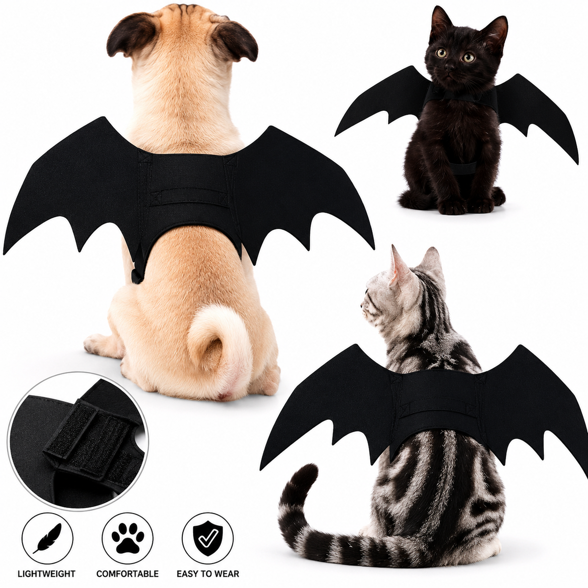Black Bat Wings Pet Costume for Dogs and Cats Halloween Dress Up