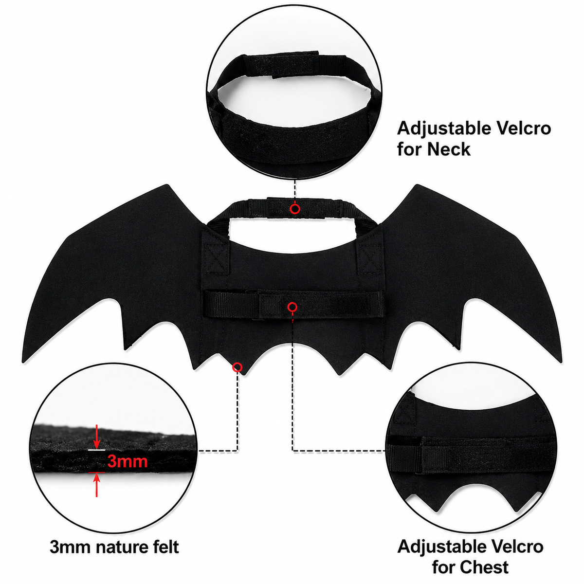 Black Bat Wings Pet Costume for Dogs and Cats Halloween Dress Up