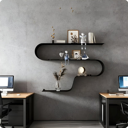 Black Floating Wall Shelves Modern Metal Storage Set