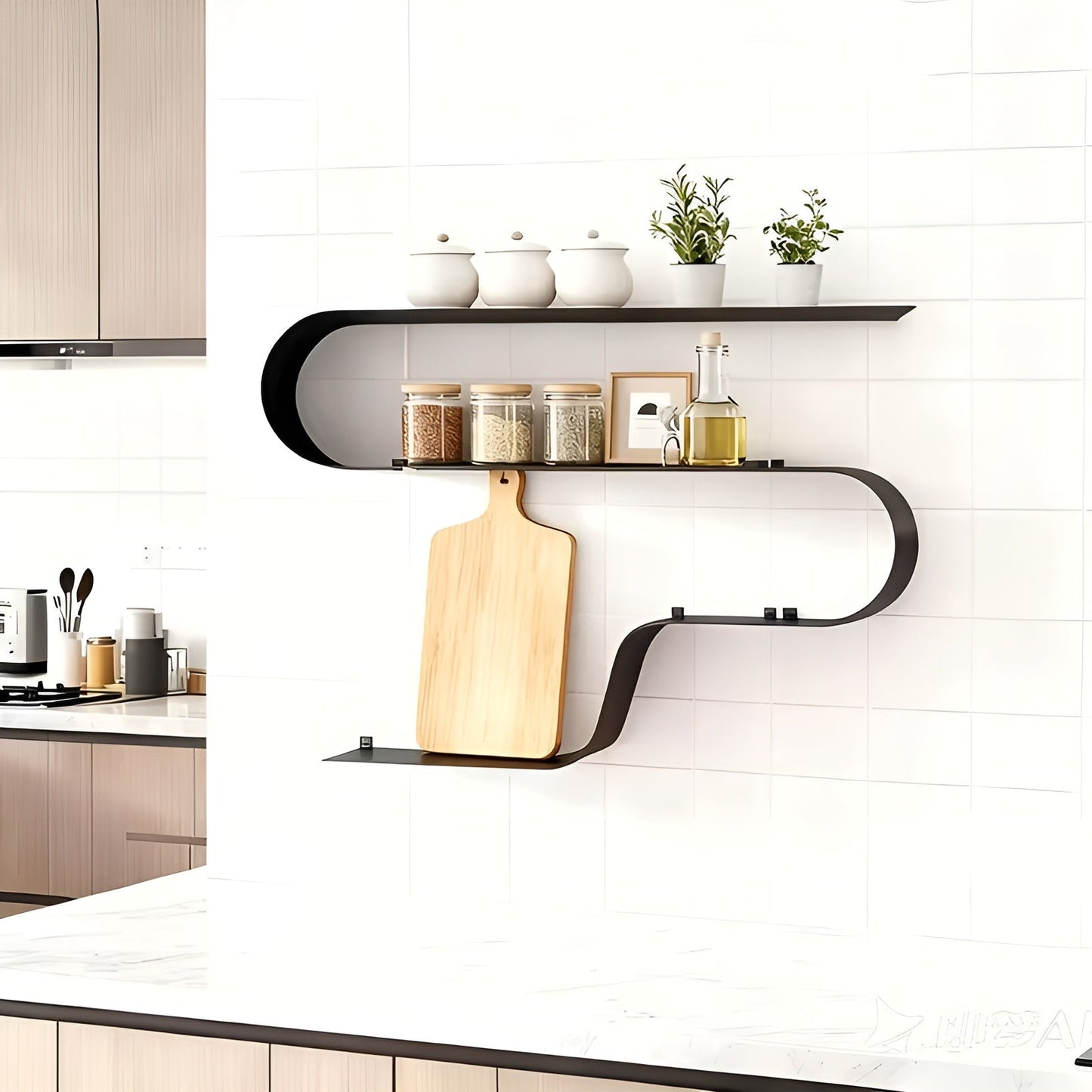 Black Floating Wall Shelves Modern Metal Storage Set