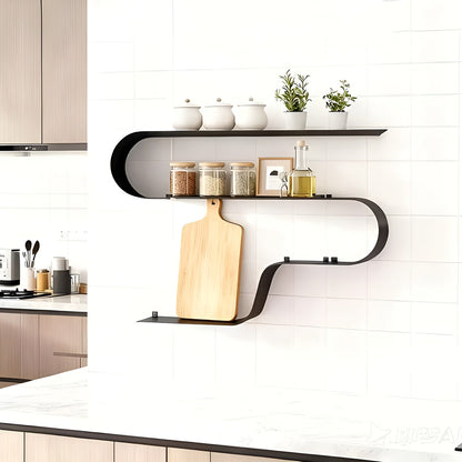 Black Floating Wall Shelves Modern Metal Storage Set