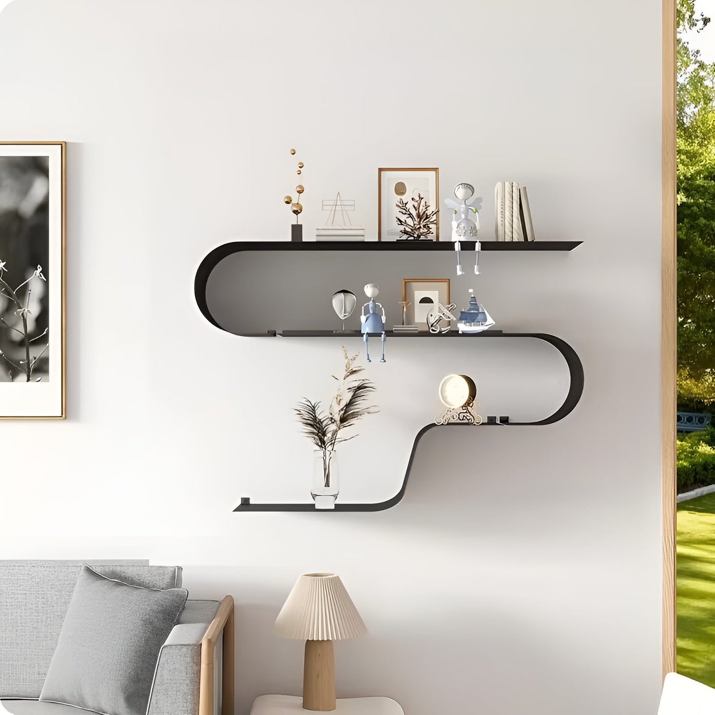 Black Floating Wall Shelves Modern Metal Storage Set