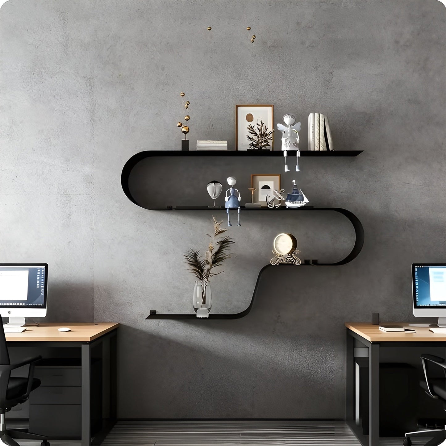 Black Floating Wall Shelves Modern Metal Storage Set
