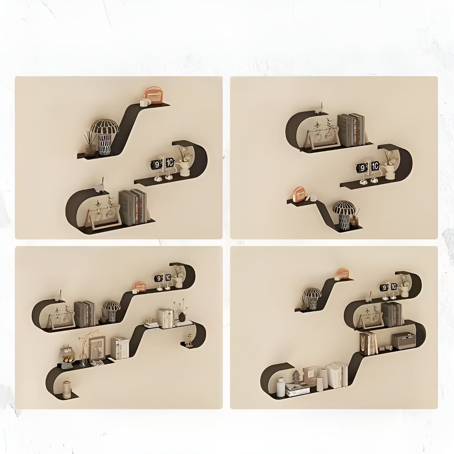 Black Floating Wall Shelves Modern Metal Storage Set
