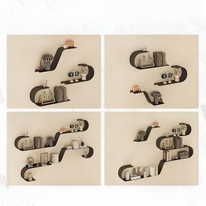 Black Floating Wall Shelves Modern Metal Storage Set