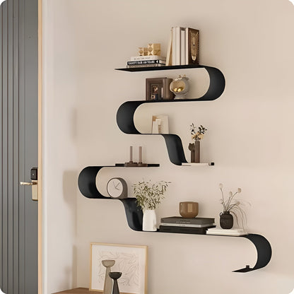 Black Floating Wall Shelves Modern Metal Storage Set