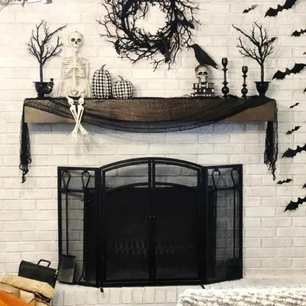 Black Halloween Spider Web Netting for Haunted House Party and Home Decor