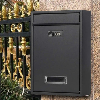 Black Lockable Mailbox Secure Wall Mounted Post Box